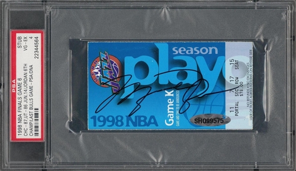 1998 Michael Jordan Signed NBA Finals Game 6 Ticket Stub From 6/14/98 - Jordans 6th Championship - PSA VG-EX 4 & UDA